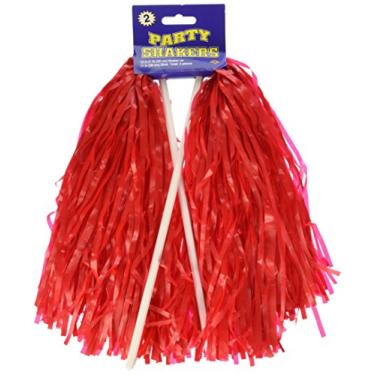 Imagem de Beistle Agitadores de poliéster vermelho, 2 unidades de pompons de torcida para eventos esportivos, dias de jogos de futebol, rallies, espírito escolar e celebrações do orgulho de equipe, 30,5 x 28 cm