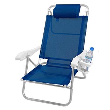 Imagem de Cadeira Reclinável Top Line 5 Posições Com Almofada E Porta Copos - Zaka - Azul Marinho
