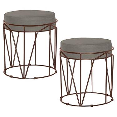 Imagem de Kit 2 Puffs Decorativo Sala de Estar Base Bronze Chloe Veludo Cinza - Gran Belo