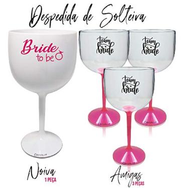 Imagem de 4 Taças Gin Acrilico 550ml Branca e Transparente Haste Rosa Despedida de Solteira