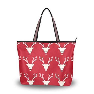 Imagem de Bolsa de ombro My Daily feminina com estampa de cervo de Natal vermelha, Multi, Large