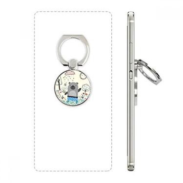 Imagem de Suporte de anel de telefone com desenho de rinoceronte Animal Blue Outline com laço ajustável