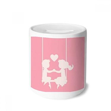 Imagem de DIYthinker Caixa de cerâmica rosa para menino e menina Dia dos Namorados Amor Dinheiro Caixa para Moedas Presente de Cofrinho