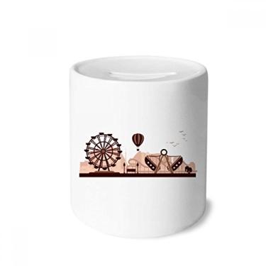 Imagem de DIYthinker Caixa de moedas de cerâmica com contorno de instalações pretas de parque de diversões. Presente de cofrinho