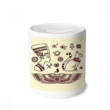 Imagem de DIYthinker Caixa para dinheiro com estampa de gato preto faraó do Egito abstrato caixa de cerâmica porta-moedas presente de cofrinho