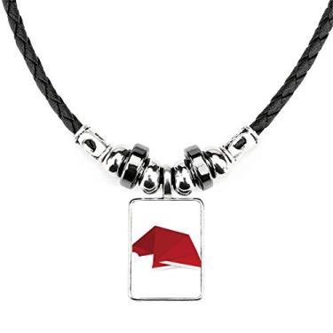 Imagem de DIYthinker Chapéu de Natal abstrato vermelho origami colar joia torque pingente de corda de couro