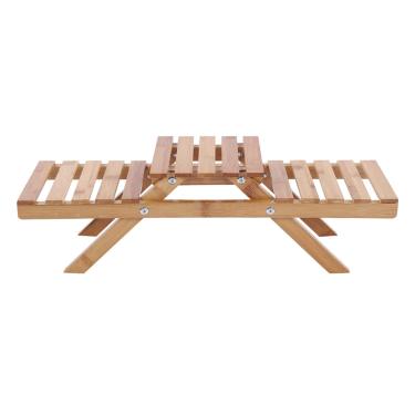 Imagem de Suporte de plantas em vaso de 2 níveis, suporte de flores em vaso de bambu para mesa de trabalho, prateleira de armazenamento dobrável de vaso de flores, para ambientes internos e externos, casa, pátio, gramado, jardim, varanda