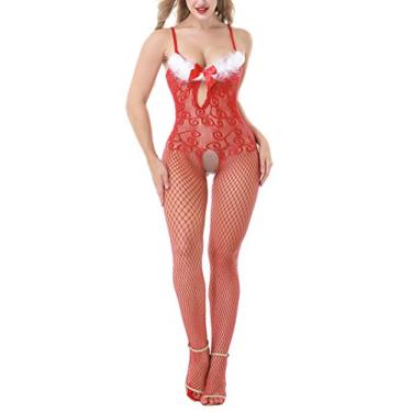 Imagem de Bigfanshu Lingerie Sexy Estrangeira Uniformes Vestido de Natal Noite Body Vermelho Terno Apertado, Vermelho, XG