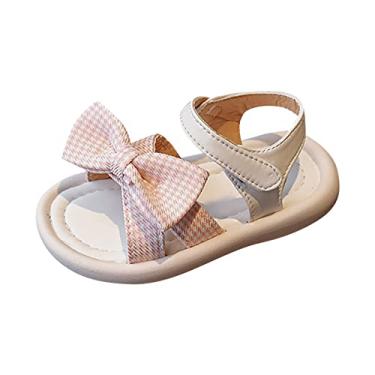 Imagem de Sandálias para meninas, sapatos de princesa, com alça de tecido, laço e bico aberto, sandálias de praia macias para uso diário e casual para bebês, rosa, 3 Big Kid