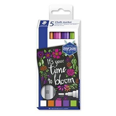 Imagem de STAEDTLER Marcador de Giz Líquido Lumocolor Caixa 5 Cores Sortidas - 344 C5 - Ponta Arredondada 2,4mm, Cores Vibrantes, Removível com Pano Úmido, Para Vidros, Lousas, Espelhos e Decoração Criativa