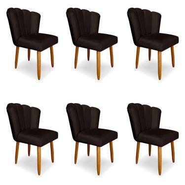 Imagem de Kit 6 Cadeiras de Jantar Pétala Estofada Pés Palito Veludo Marrom - Montanaris Decor