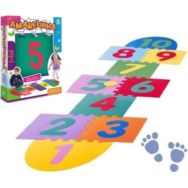 Imagem de Tatame EVA Amarelinha Brinquedo Infantil 14 Peças Portátil Antiderrapante