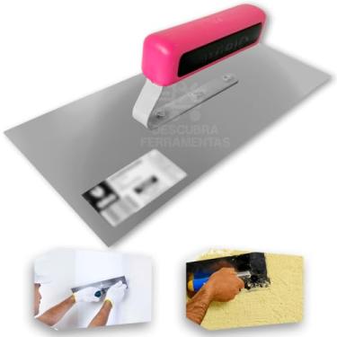 Imagem de Desempenadeira Lisa 113/05 Galo 29cm Aço Inox Para Massa Corrida, Texturas Pedreiro Pintor Profissional - Rosa