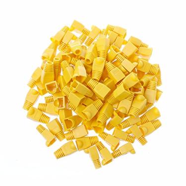 Imagem de GFORTUN Pacote com 100 conectores de cabo de rede de computador Ethernet RJ45, capa de plugue modular, plástico macio, Amarelo