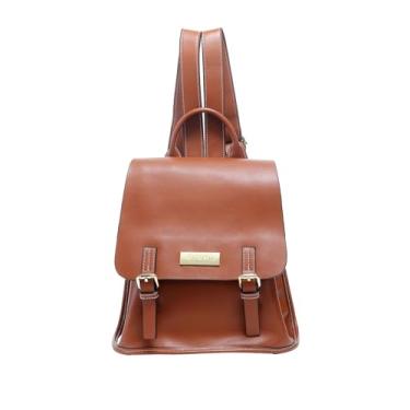 Imagem de Mochila em couro genuíno para mulheres Bolsa de ombro senhoras Bolsa de mão alça superior Satchel com alça ajustável (A)