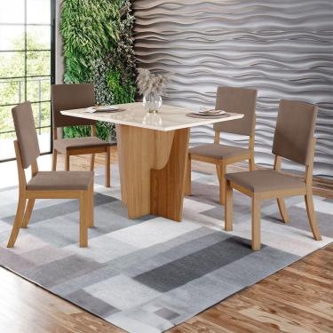 Imagem de Mesa de Jantar 4 Lugares Antonella com Vidro Nature/Off White/Marrom Amêndoa - Panorama Móveis