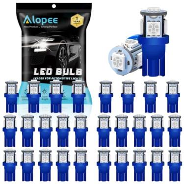 Imagem de Alopee Pacote com 30 lâmpadas LED azuis 194 lâmpadas LED T10 5050 chip de substituição para lâmpadas 158 168 198 2825 interior cúpula luzes mapa porta-malas cortesia luzes de degrau DC 12V