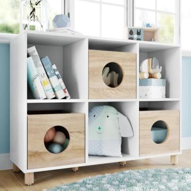 Imagem de Estante Infantil Para Brinquedoteca Tivoli Divicar Móveis Branco/carvalho Treviso