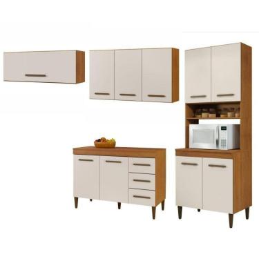 Imagem de Conjunto Paneleiro 4 Portas Balcão com tampo Aéreo 2 Portas e 1 Aéreo basculante Marrom/Off White