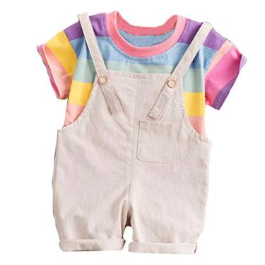 Imagem de Conjunto de camisetas e calças listradas arco-íris para bebês de 3 meses, azul-petróleo e agasalho, Cáqui, 18-24 Months