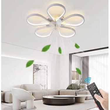 Imagem de Ventilador de teto com luz LED de controle remoto, ventilador reversível regulável Luz de teto Quarto silencioso Ventilador de teto de 6 velocidades com temporizador de lâmpada Design modern