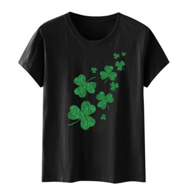 Imagem de Camisetas femininas do Dia de São Patrício Shamrock Dia de São Paddys Lucky Green Clover manga curta tops elegantes para mulheres, Preto, XXG