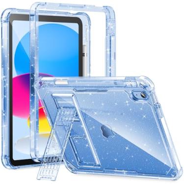Imagem de INFILAND Capa infantil para iPad 10ª geração de 10,9 polegadas, iPad A16 11 polegadas 11ª geração, capa protetora resistente à prova de choque com suporte, capa fofa transparente com glitter para