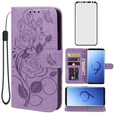 Imagem de Vavies Capa para Galaxy S9 Plus, capa carteira para Samsung S9 Plus G965U com protetor de tela de vidro temperado, capa flip de couro floral com suporte para cartão de crédito para Samsung Galaxy S9