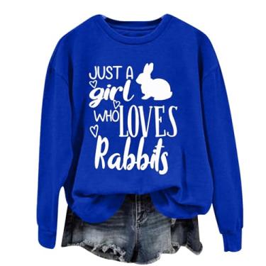 Imagem de Camiseta feminina PKDong Easter Day Just A Girl Who Loves Rabbits estampada casual fofa coelhinho da Páscoa blusa solta, Azul, M