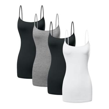 Imagem de Sugar Sunday Camiseta regata longa de algodão com alças finas para mulheres, básicas, camisetas femininas pacote 1-4, Pacote com 4 - preto, cinza, preto, branco, P