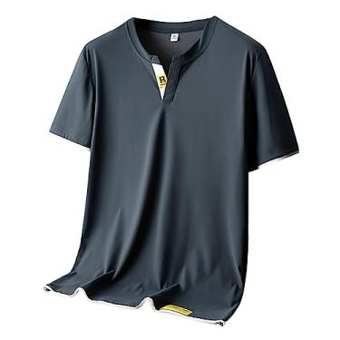 Imagem de Camiseta atlética masculina de manga curta, respirável, fina, lisa, lisa, secagem rápida, gola V, Cinza escuro, XXG