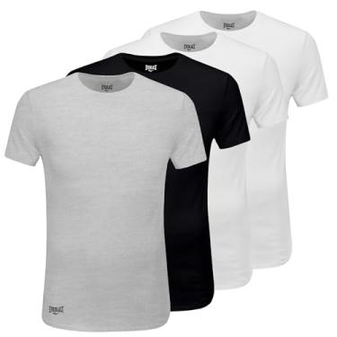 Imagem de Everlast Pacote com 4 camisetas masculinas essenciais de gola redonda respir vel, sem etiqueta, camiseta masculina de algod o, Cinza/branco/preto, M