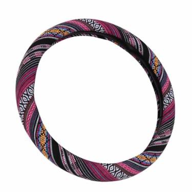 Imagem de Capa para volante de carro Shiawasena, tecido grosso de linho, estilo étnico, ajuste universal de 38 cm, antiderrapante absorvente de suorSHIAWASENA Free HH180714