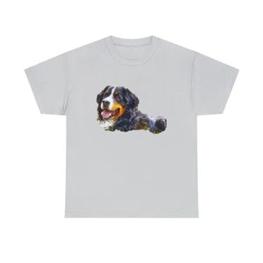 Imagem de Camiseta unissex de algodão pesado Bernese Mountain Dog, Cinza gelo, P