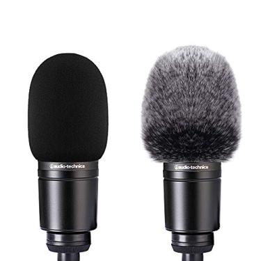 Imagem de 2 peças de capa de espuma para microfone + protetor de vento peludo compatível com Mic Audio Technica AT2020 ATR2500 AT2035 AT2050 AT4040 Microfone condensador cardioide redução de ruído