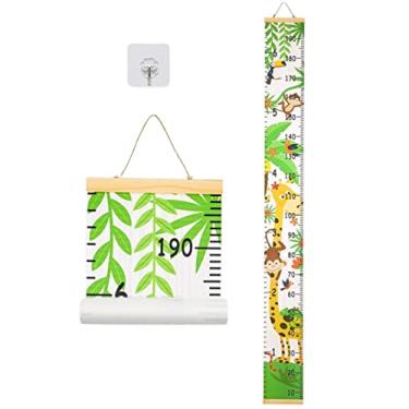 Imagem de Tabela de crescimento do bebê, tabela de parede de altura para crianças, moldura de madeira de 200 x 20 cm, régua suspensa para decoração de quarto de criança (girafa)