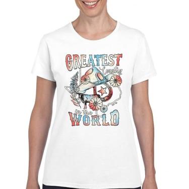 Imagem de Camiseta feminina Greatest Country in The World Cowgirl Cowboy Girlfriend Southwest Rodeo Country Western Rancher, Branco, 3G