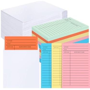 Imagem de Ireer Conjunto de 500 peças de 250 bolsos autoadesivos para cartões de biblioteca e 250 cartões de data de vencimento para caixas de livros, Cds, DVDs, materiais de sala de aula (cartão colorido,