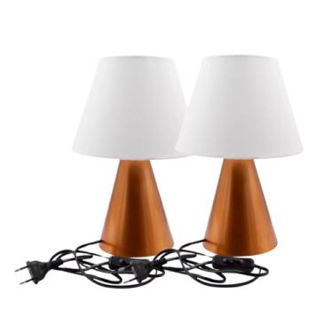 Imagem de Kit com 2 Luminária de Mesa Abajur Clássico Cônico Em Alumínio Com Cúpula de Tecido Algodão Revestida em Acetato Soquete E27 Bivolt (Branco)