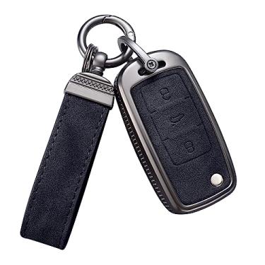 Imagem de YO&YOYE Compatível com VW Volkswagen Key Fob Cover com chaveiro protetor de chave de couro, Vw4, preto, 000