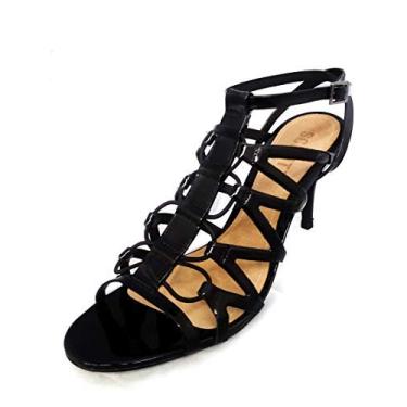 Imagem de Schutz Lyna Black Patent Cut Out Strappy Elastic Vamp Low Stiletto Sandal Heels (6)