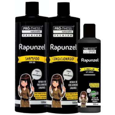 Imagem de Kit Rapunzel Shampoo e Condicionador 1L + Leave-in 300ml Tratamento de Crescimento Capilar Acelerado e Fortalecimento Para Os Cabelos