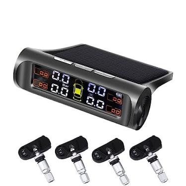 Imagem de Sistema de monitoramento de pressão de pneus tpms para carro, 4 sensores internos externos, aviso de temperatura, exibição de combustível, sem fio, solar(T 2)