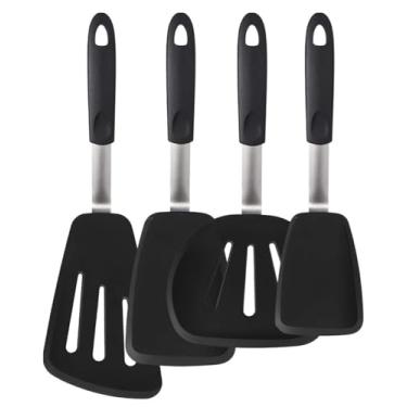Imagem de Conjunto de 4 utensílios de espátula de silicone da Boxiki Kitchen. Espátula de cozinha profissional de silicone e aço inoxidável para cozinhar, panquecas, ovos e peixes.