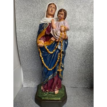 Imagem de Imagem Nossa Senhora do Rosário, 40 cm, Estátua Religiosa Católica em gesso maciço, pintada a mão.