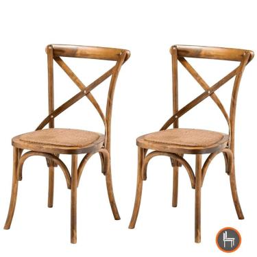 Imagem de Kit 2 Cadeiras Empilhavel Paris Katrina Cross Fratini Madeira Bétula Natural Assento em Rattan Natural