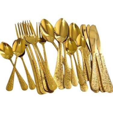 Imagem de Faqueiro de Luxo Talheres dourado cabo desenhado 24pc