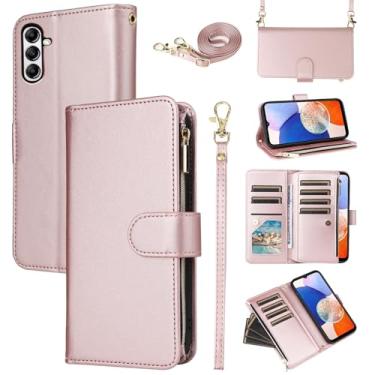 Imagem de Furill Capa carteira para Samsung Galaxy A25 5G/A24 4G/M34/F34 com alça de pulso alça de ombro transversal com zíper bolsa flip 11+ compartimentos para cartão protetor de celular A 25 25A 24A LTE