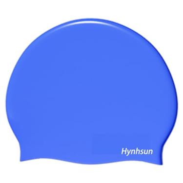 Imagem de Hynhsun Touca de natação de silicone unissex clássica para mulheres e homens, flexível, unissex, impermeável, treinamento intensivo, confortável, antiderrapante (azul)