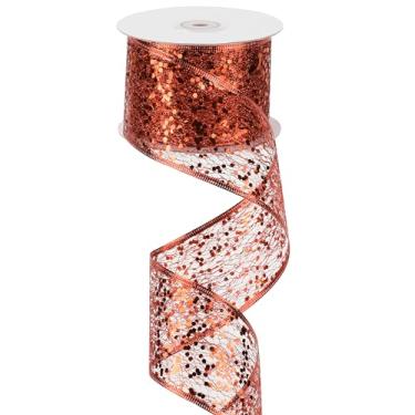 Imagem de MEEDEE Fitas de malha de arame de glitter vermelho com fitas de Natal vermelhas brilhantes fita metálica com fio de 6 cm para decoração de árvore de Natal, guirlanda, fabricação de laços de guirlanda